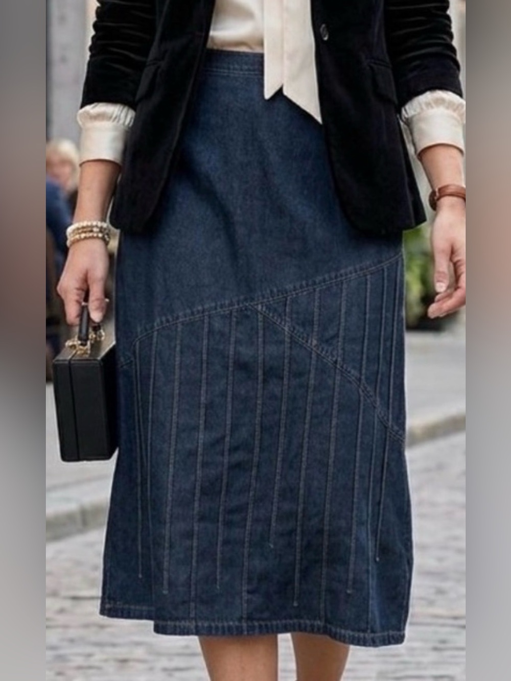 J. Jill Dark Blue Denim Midi Skirt - Panel Stitch Detail